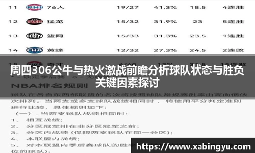 周四306公牛与热火激战前瞻分析球队状态与胜负关键因素探讨